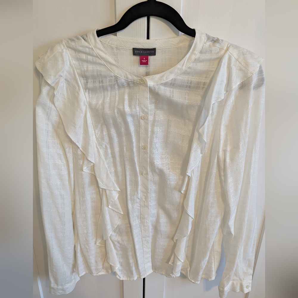 Vince Camuto White Blouse with Ruffles | 100% Rayon